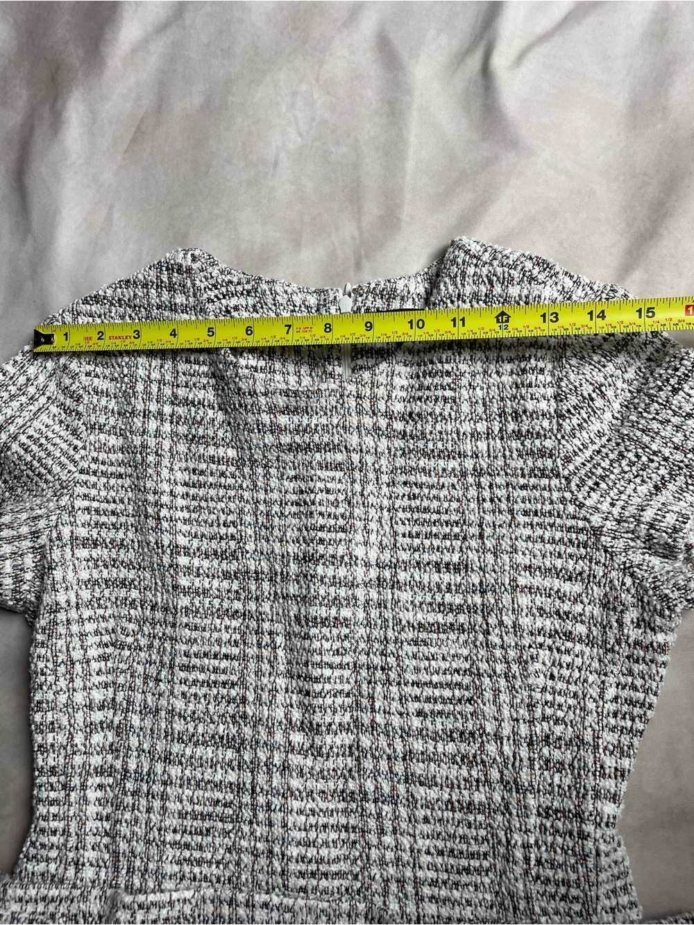 Theory Ivory and Black Tweed Short-Sleeve Fit & Flare Dress - Picture 7 of 13
